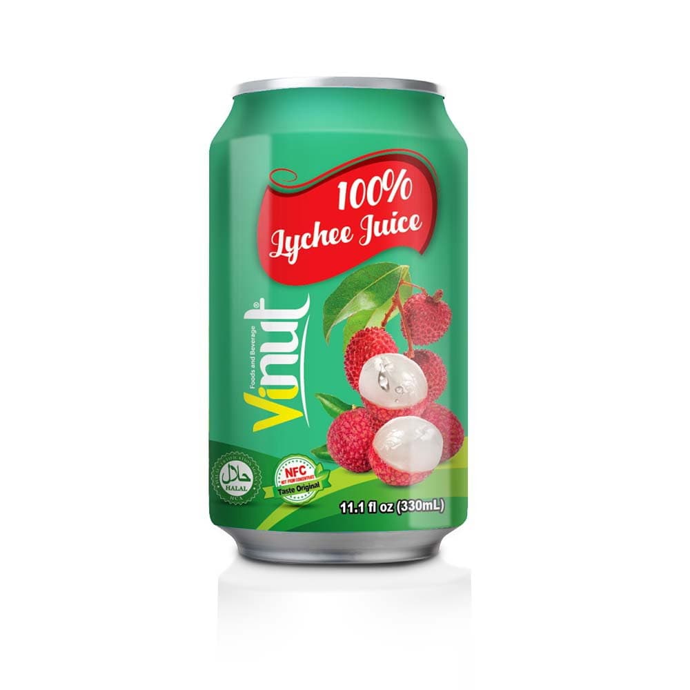 VINUT 100% liči džus, 11.1 fl oz (330 mL) plechovka