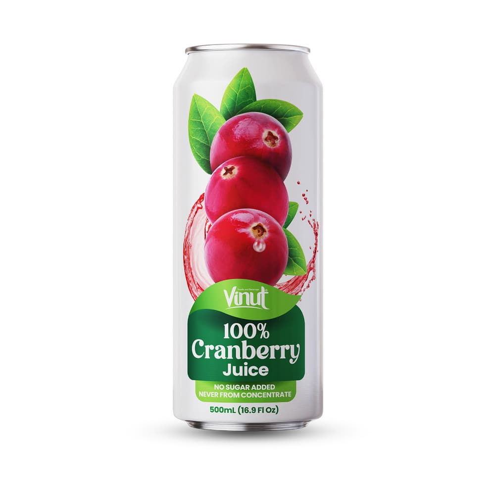VINUT 100% brusinkový džus, bez přidaného cukru, nikdy z koncentrátu, tenká plechovka, 16.9 fl oz 500 mL