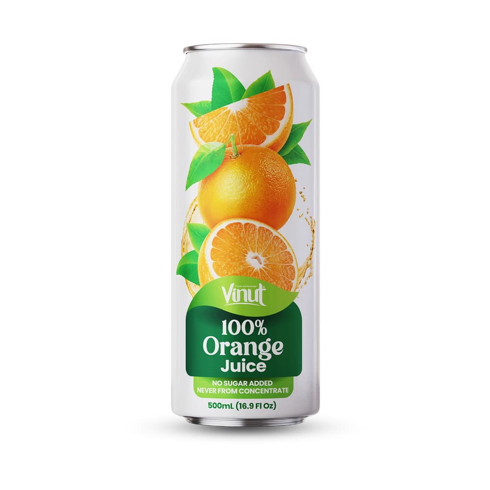 VINUT 100% pomerančový džus, bez přidaného cukru, ne z koncentrátu, tenká plechovka, 16.9 fl oz 500 mL