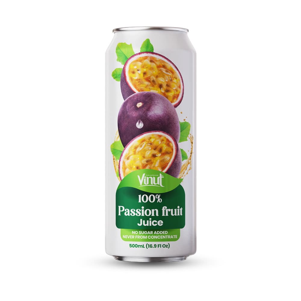 VINUT 100% marakujová šťáva, bez přidaného cukru, nikdy z koncentrátu, tenká plechovka, 16.9 fl oz 500 mL