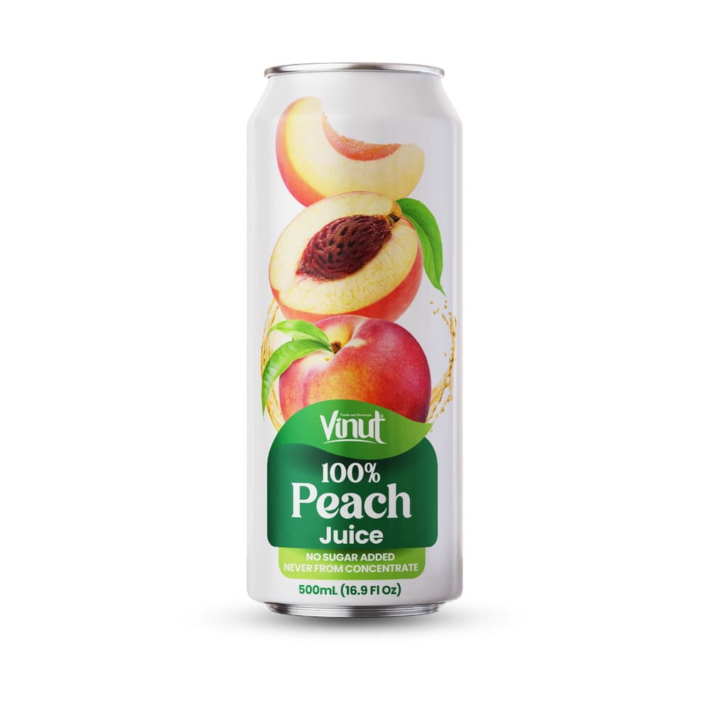 VINUT 100% broskvová šťáva, bez přidaného cukru, nikdy z koncentrátu, tenká plechovka, 16.9 fl oz 500 mL