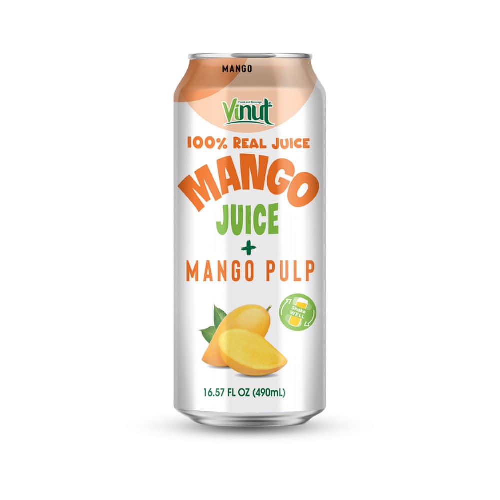 Vinut 100% Real Juice Mango Juice + Mango Pulp, Slim Can, 16.57 fl oz 490 mL