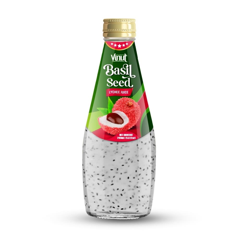 VINUT Nápoj s liči a bazalkovými semínky, skleněná lahev, 9.8 fl oz (290 mL)
