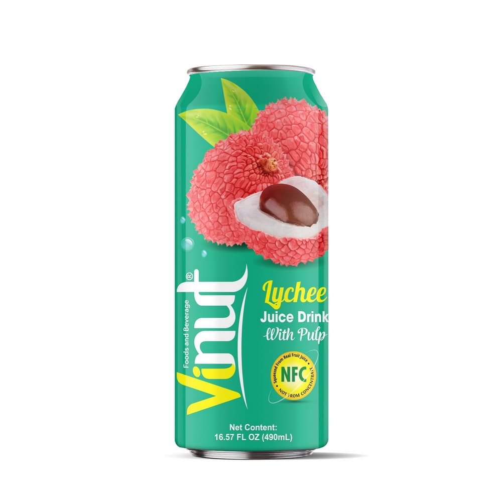 Vinut Lychee Juice Drink with Pulp, NFC, Slim Can, 16.57 fl oz 490 mL