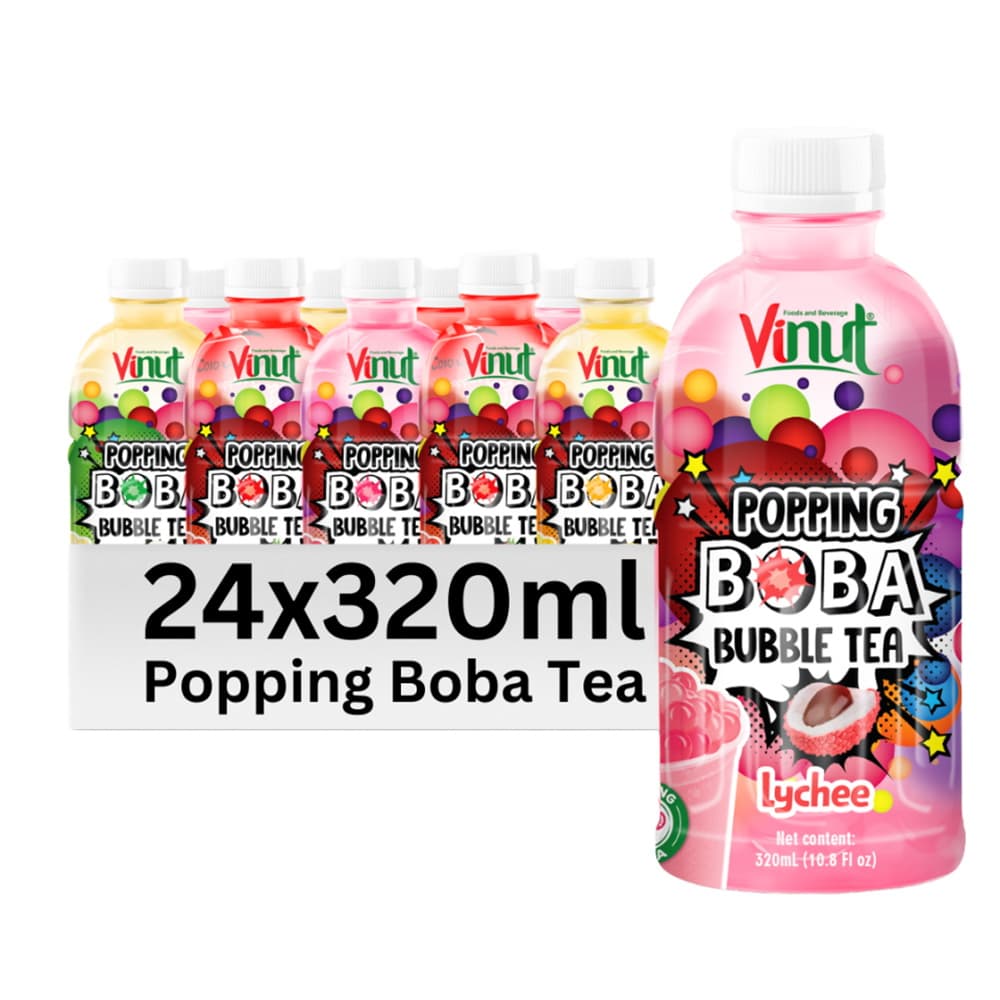 VINUT Bubble tea liči s praskajícími kuličkami, PET lahev, 10.8 fl oz (320 mL)