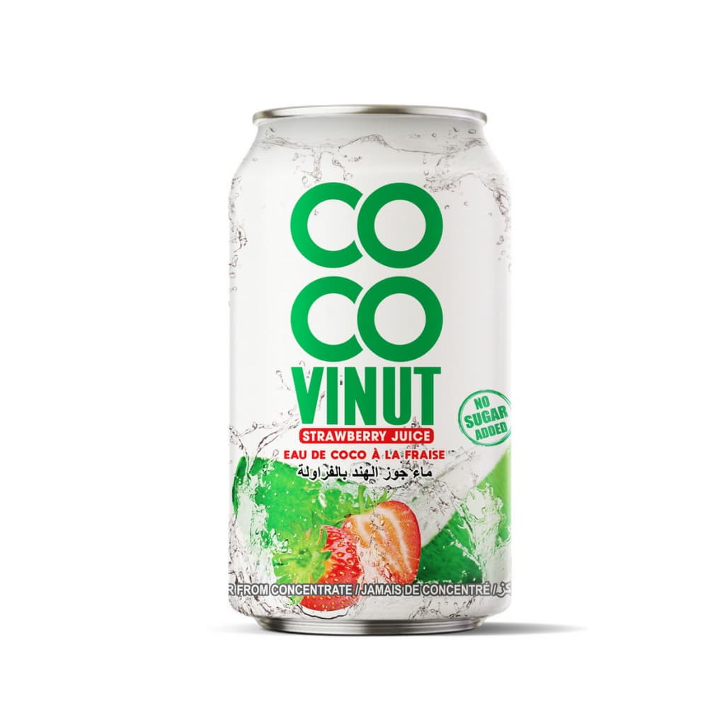 VINUT Jahodová kokosová voda, bez přidaného cukru, 330 ml